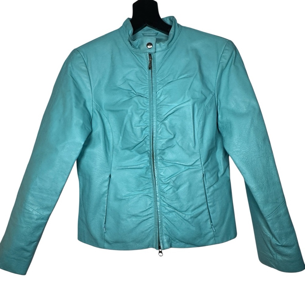 Wilson’s Leather Maxima Ruched Zip Women's Jacket - Medium in Seaglass 90’s